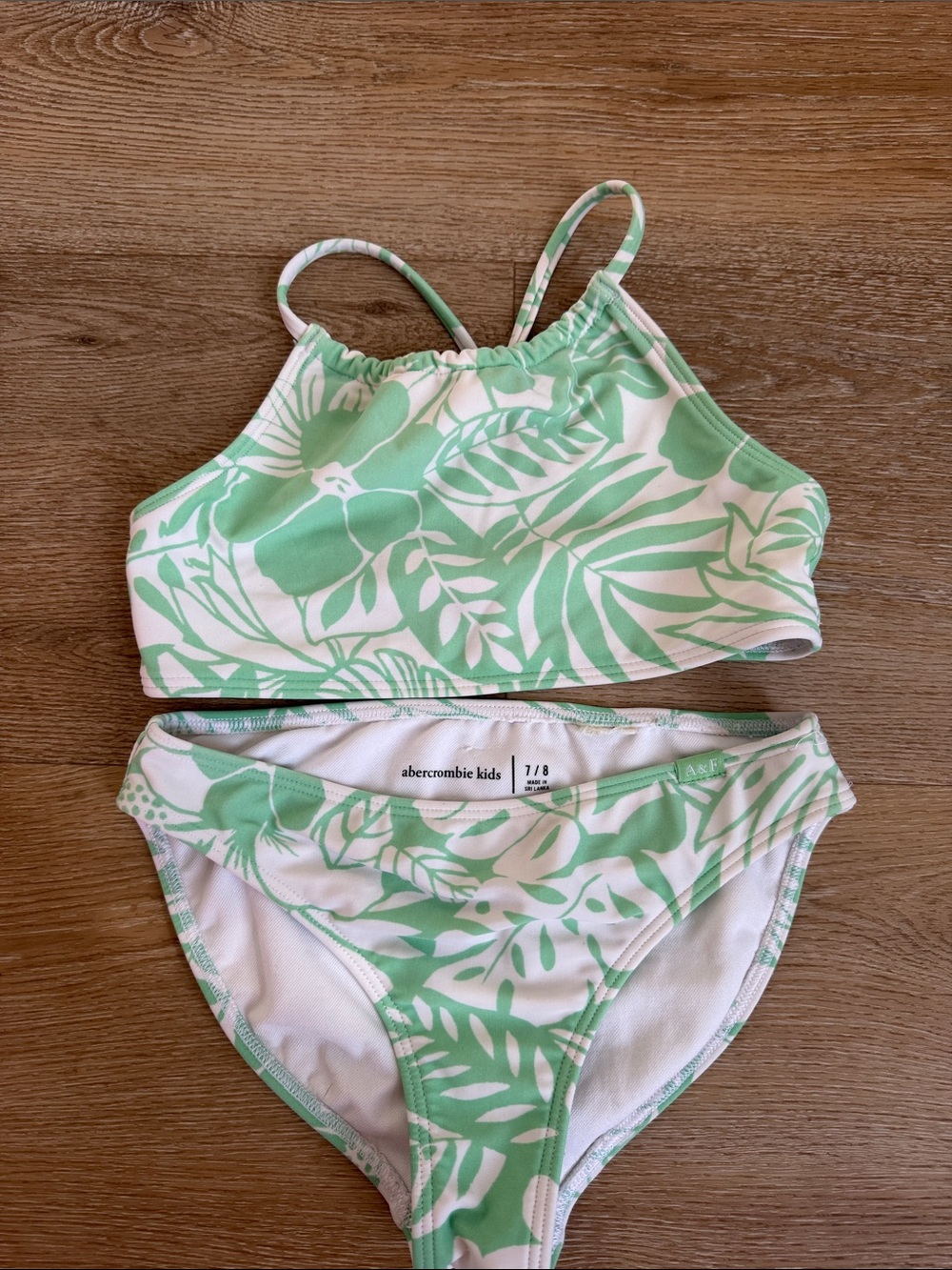 abercrombie kids Mint Green and White Leaf Print Two-Piece Swim Set